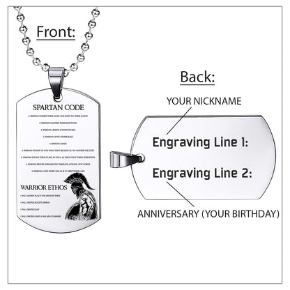 WAD021 - Spartan Code - English - Warrior Dog Tag - Engrave Sliver Dog Tag