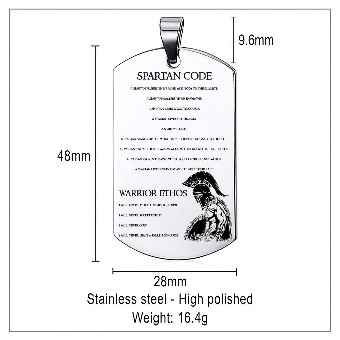 WAD021 - Spartan Code - English - Warrior Dog Tag - Engrave Sliver Dog Tag