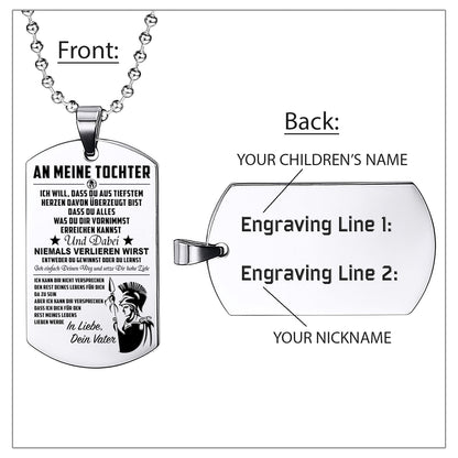 WAD023 - Mom To Daughter - Never Lose - German - Warrior Dog Tag - Engrave Sliver Dog Tag