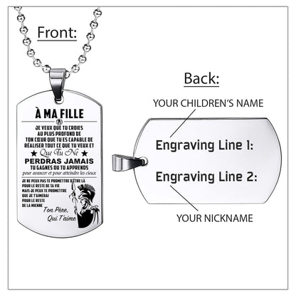 WAD024 - Mom To Daughter  - Never Lose - French - Warrior Dog Tag - Engrave Sliver Dog Tag