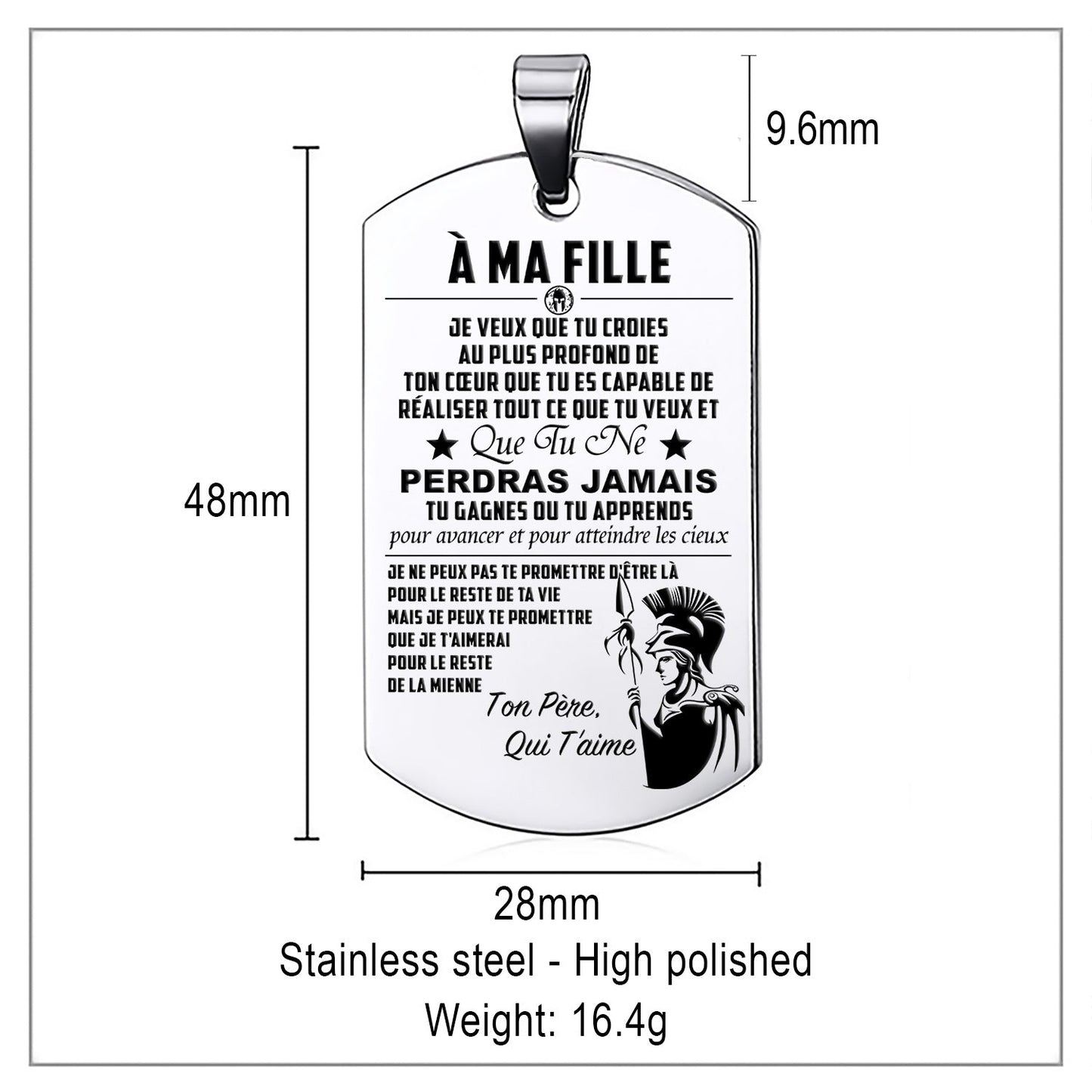 WAD024 - Mom To Daughter  - Never Lose - French - Warrior Dog Tag - Engrave Sliver Dog Tag