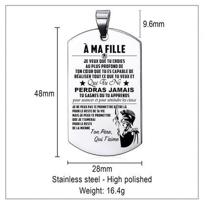 WAD024 - Mom To Daughter  - Never Lose - French - Warrior Dog Tag - Engrave Sliver Dog Tag