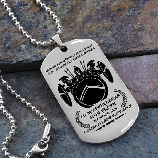 WAD028 - Call On Me Brother - French - Warrior Dog Tag - Engrave Sliver Dog Tag