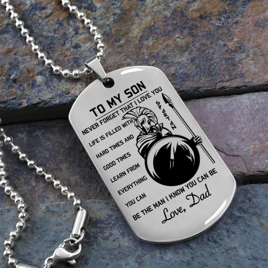 WAD037 - Dad To Son - Warrior Dog Tag - Engrave Sliver Dog Tag
