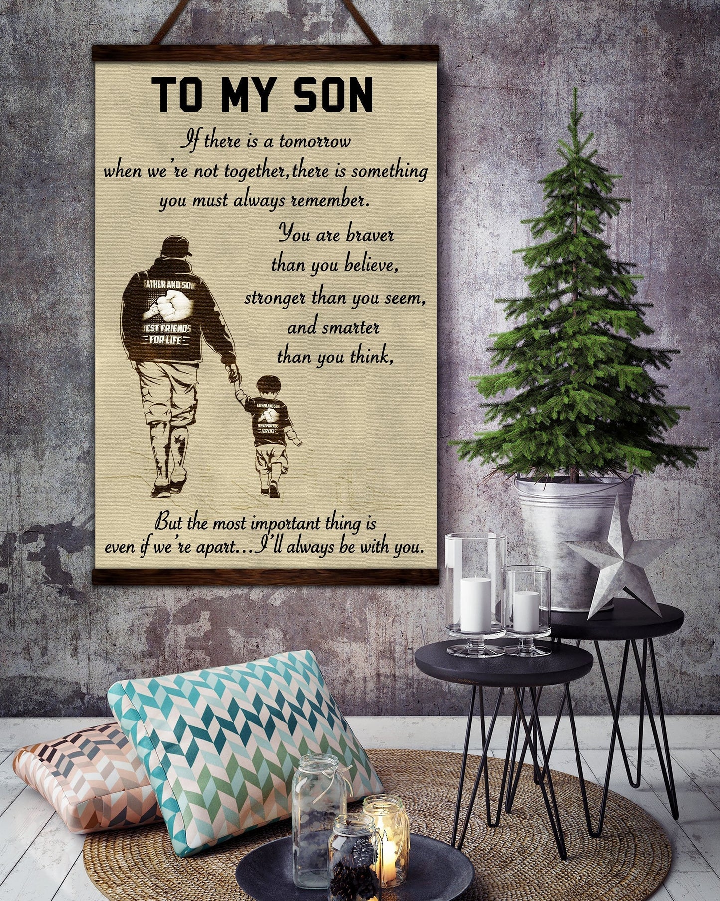 FM023 - Dad to Son - You Are Braver Than You Believe - Stronger Than You Seem - And Smarter Than You Think - Family Canvas With The Wood Frame