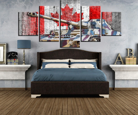 Soldier - 5 Piece Animation -  Tank Battlefield - Printed Wall Pictures Home Decor - Canvas