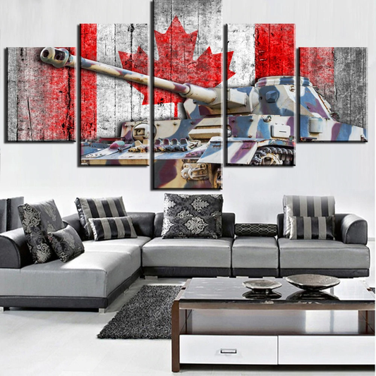 Soldier - 5 Piece Animation -  Tank Battlefield - Printed Wall Pictures Home Decor - Canvas