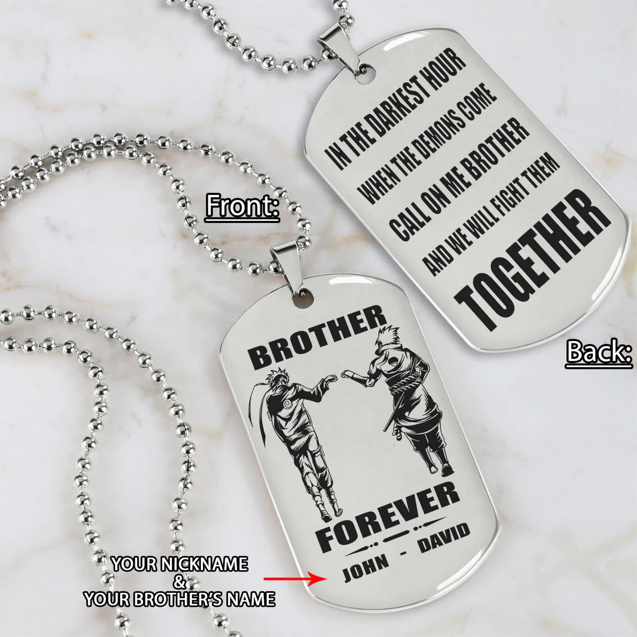 call on me brother - brother forever - dragon ball goku vegeta - soldier -engraved dog tag two side