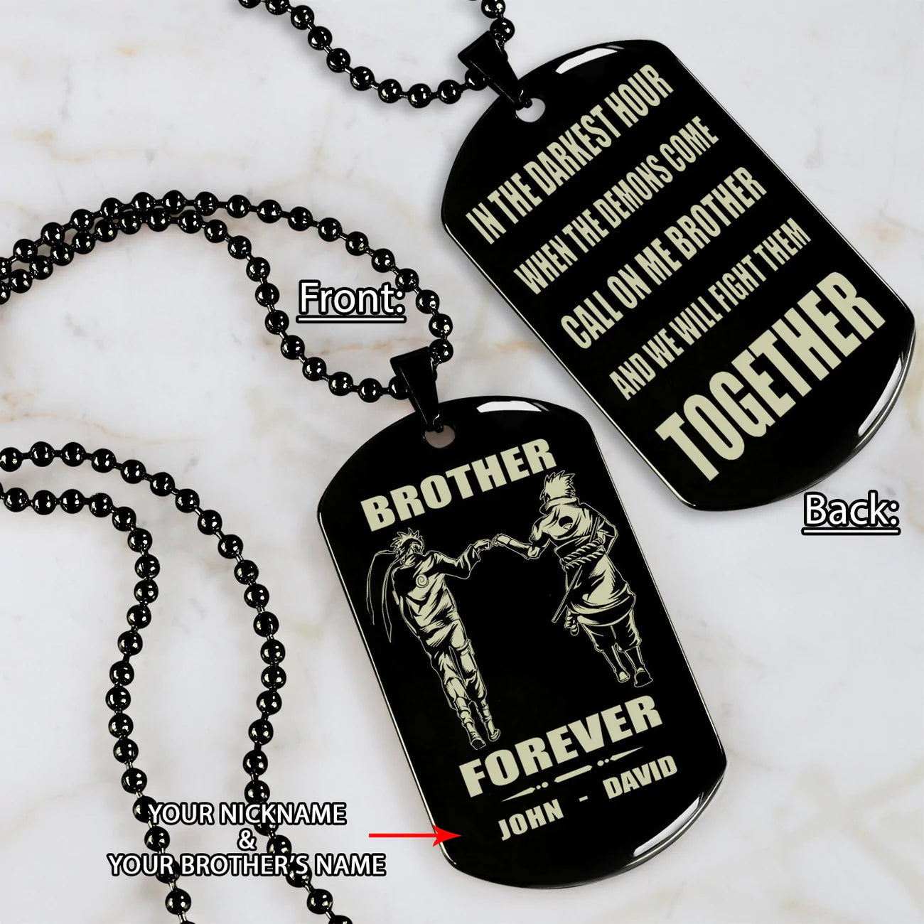call on me brother - brother forever - dragon ball goku vegeta - soldier -engraved dog tag two side
