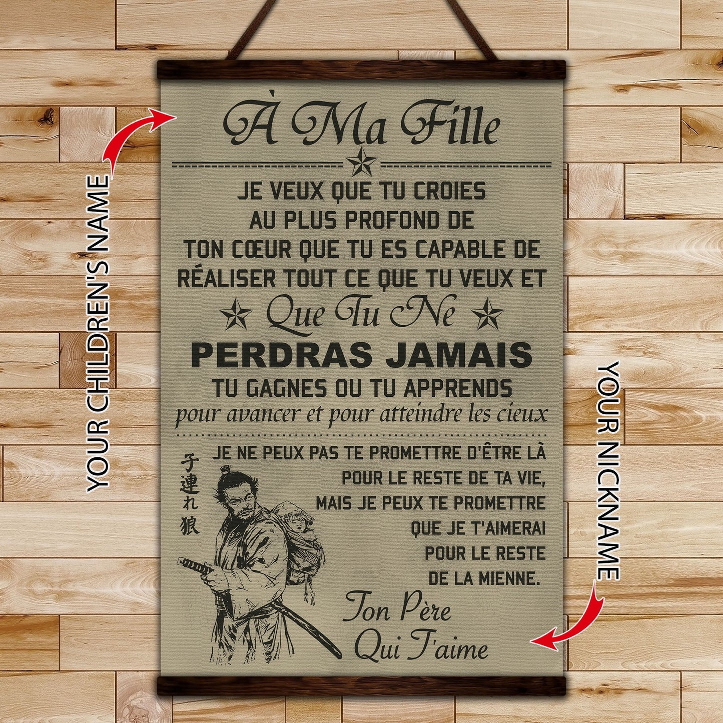 sa047 - to my daughter - french - vertical poster - vertical canvas - samurai canvas