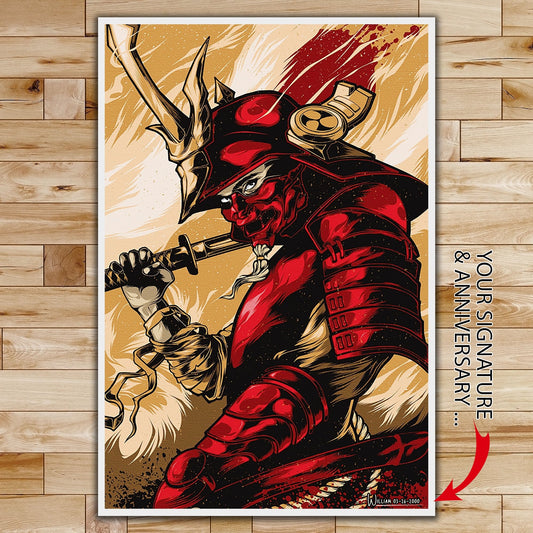 SA084 - The Red Samurai - Vertical Poster - Vertical Canvas - Samurai Poster