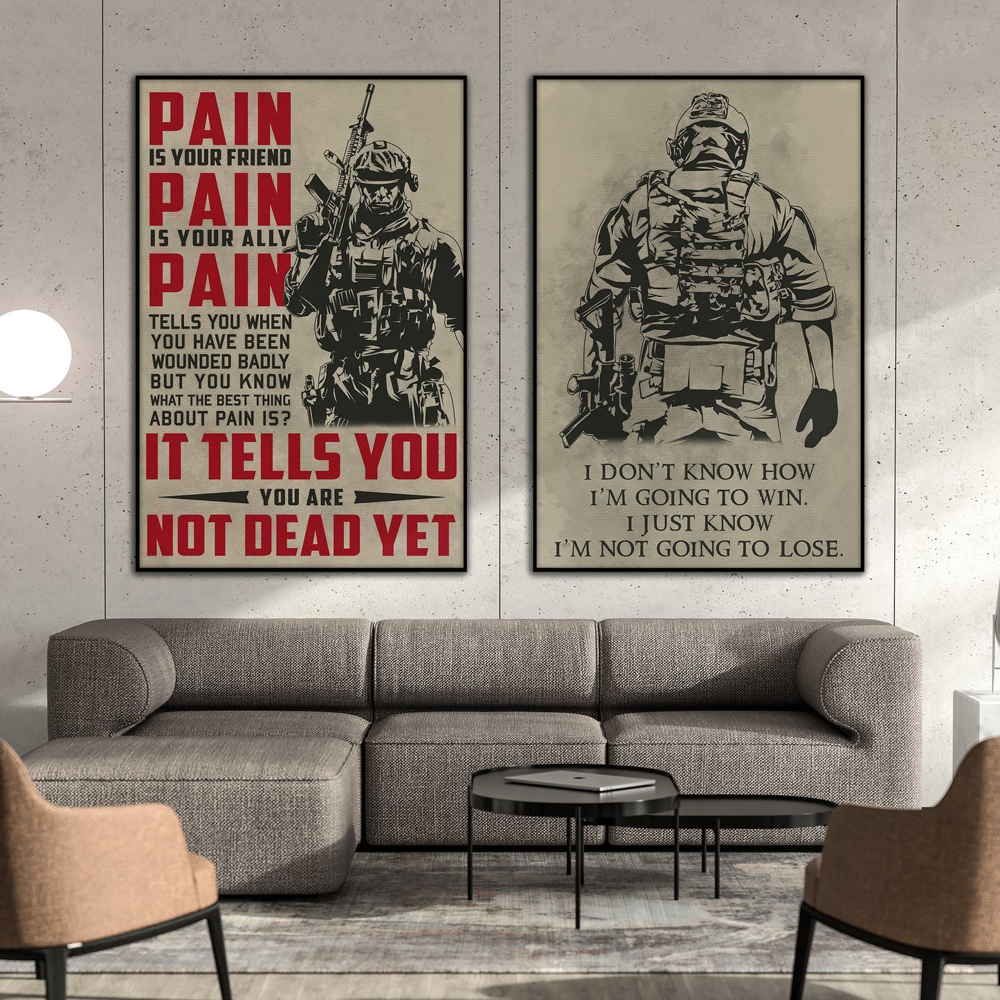 sd019 + sd033 - i'm not going to lose -pain - it tells you - you are not dead yet - home decoration - vertical poster - vertical canvas - soldier poster