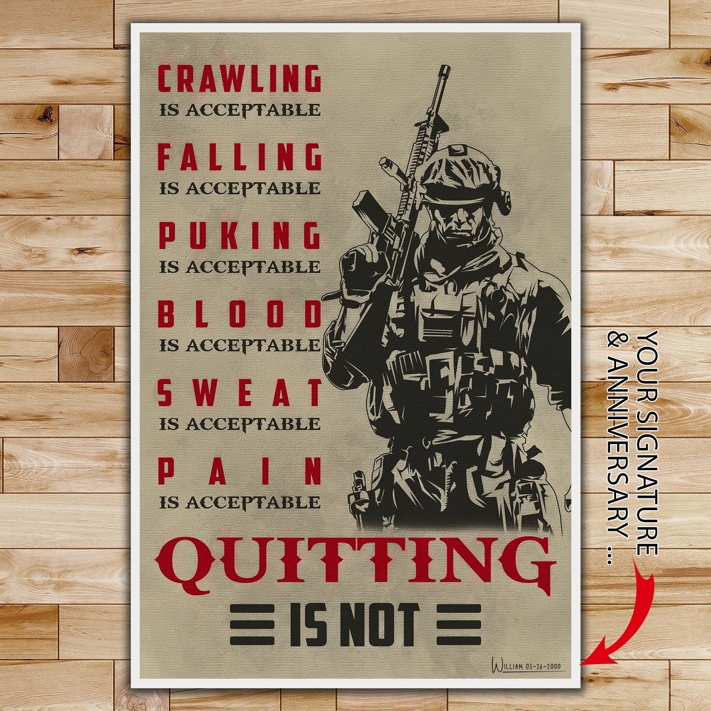 sd018 + sd032 - if - show no mercy - quitting is not - home decoration - vertical poster - vertical canvas - soldier canvas