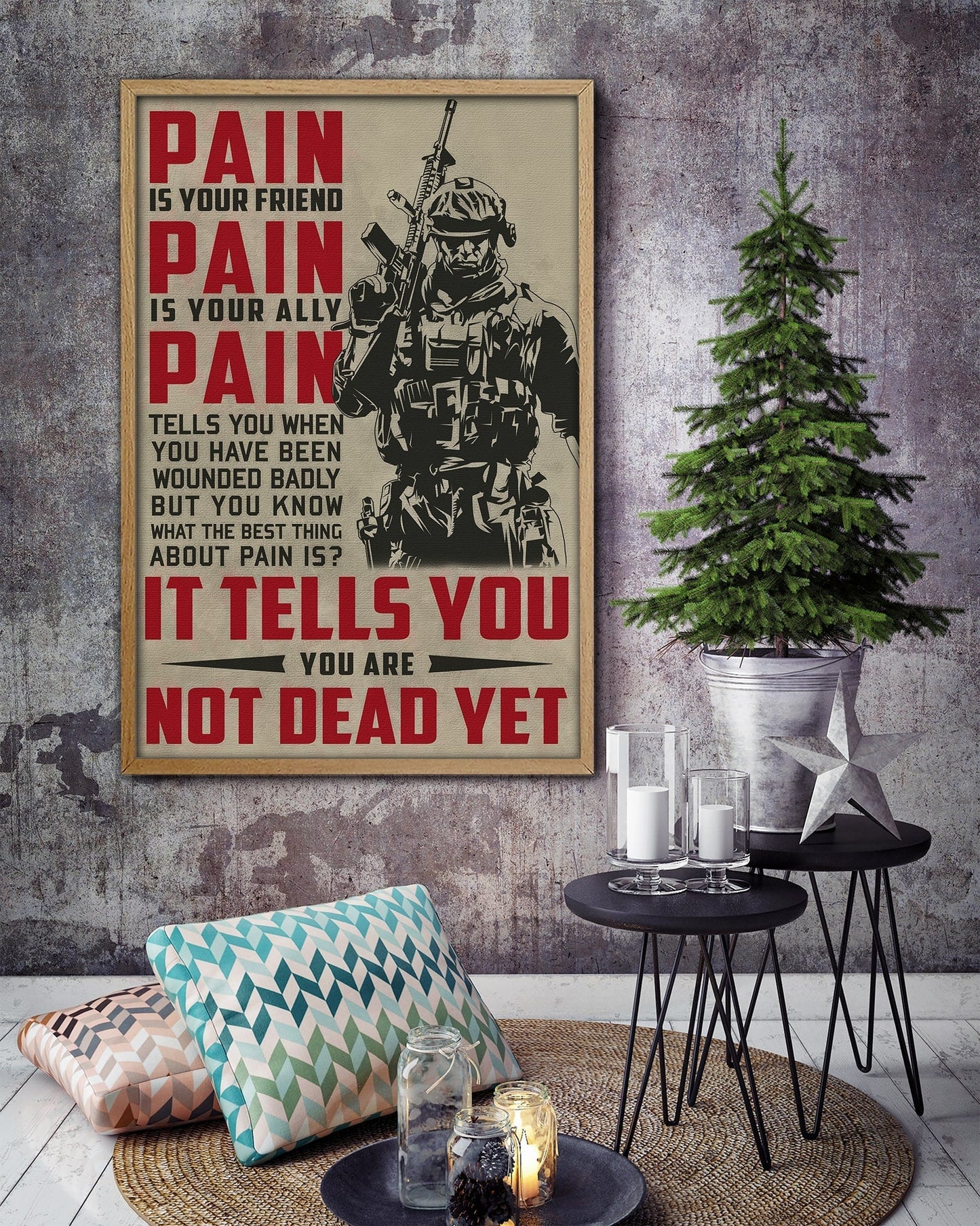sd019 + sd033 - i'm not going to lose -pain - it tells you - you are not dead yet - home decoration - vertical poster - vertical canvas - soldier poster