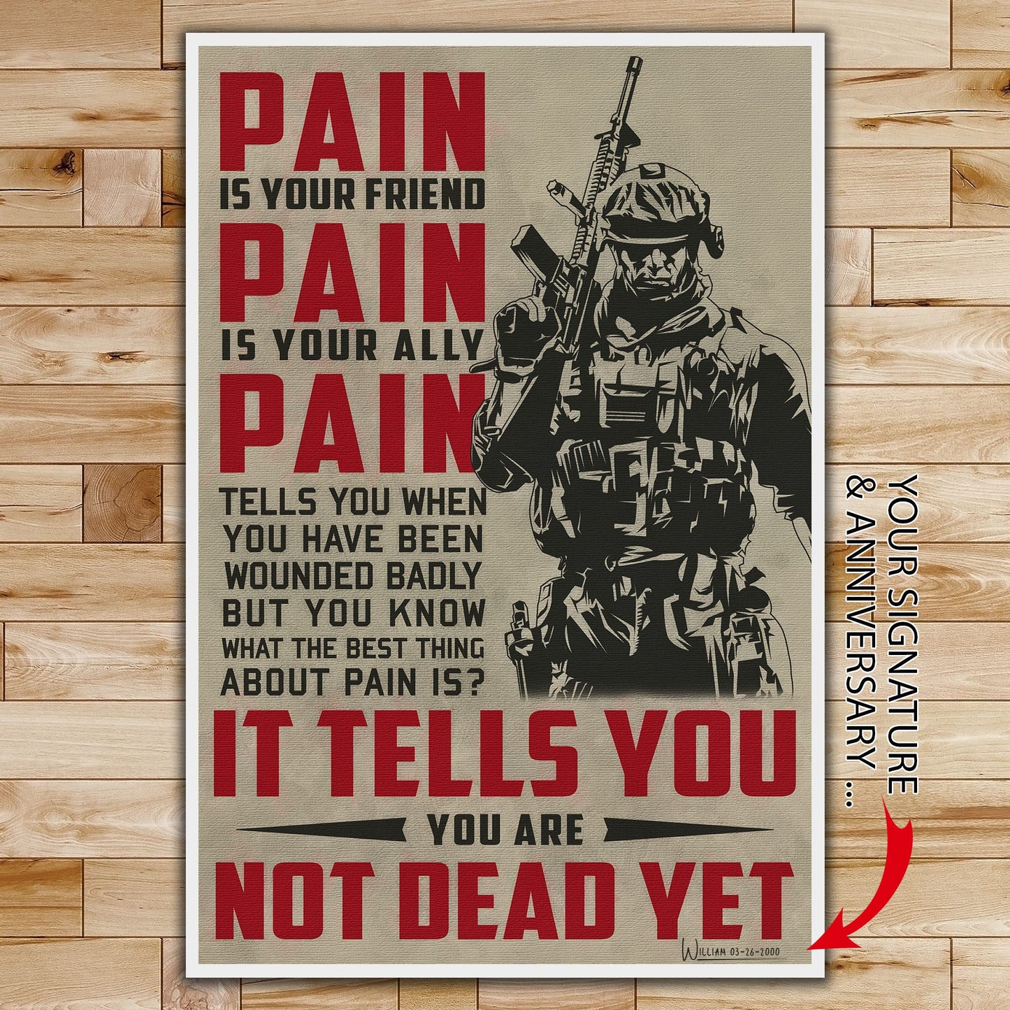 sd019 + sd033 - i'm not going to lose -pain - it tells you - you are not dead yet - home decoration - vertical poster - vertical canvas - soldier poster