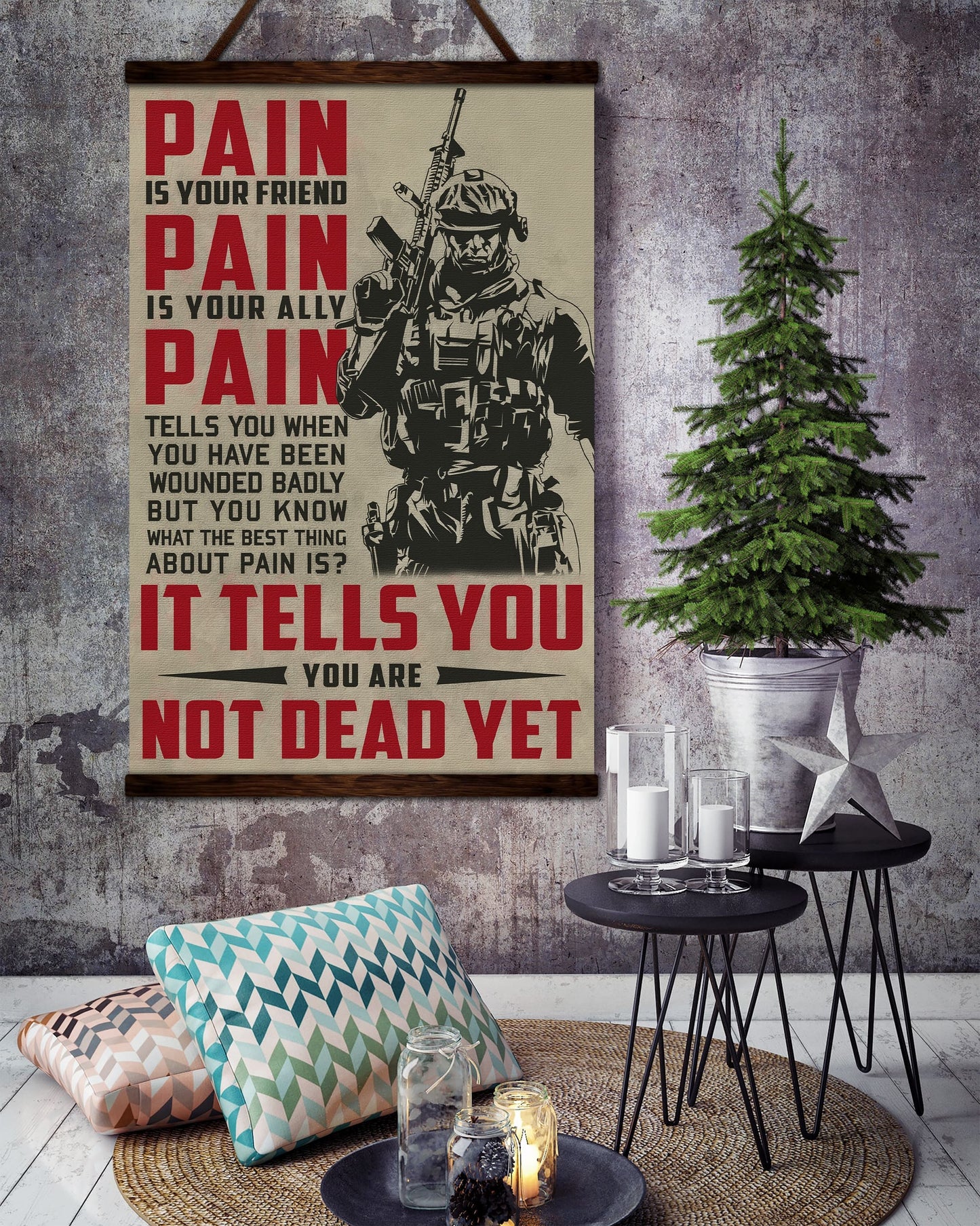 sd019 + sd033 - i'm not going to lose -pain - it tells you - you are not dead yet - home decoration - vertical poster - vertical canvas - soldier poster
