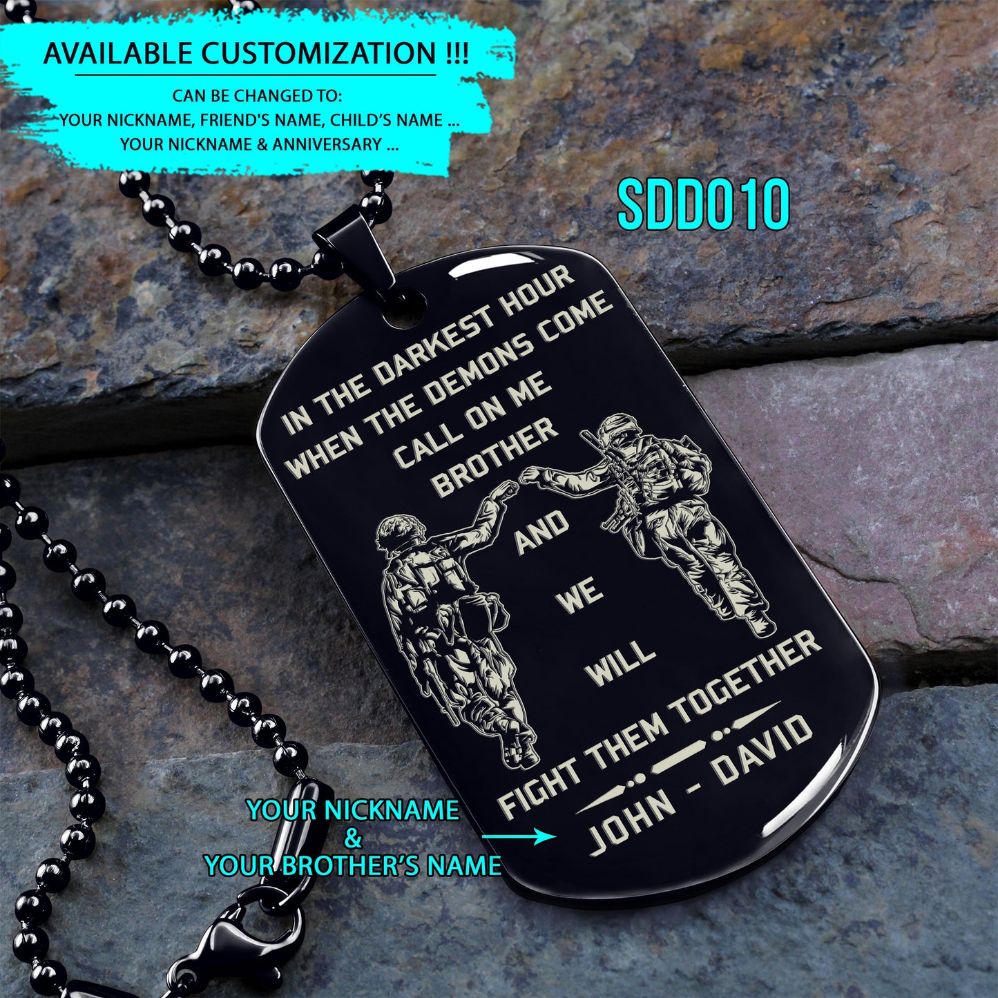 engrave - call on me brother - dragon ball dog tag - soldier dog tag - samurai dog tag - warrior dog tag
