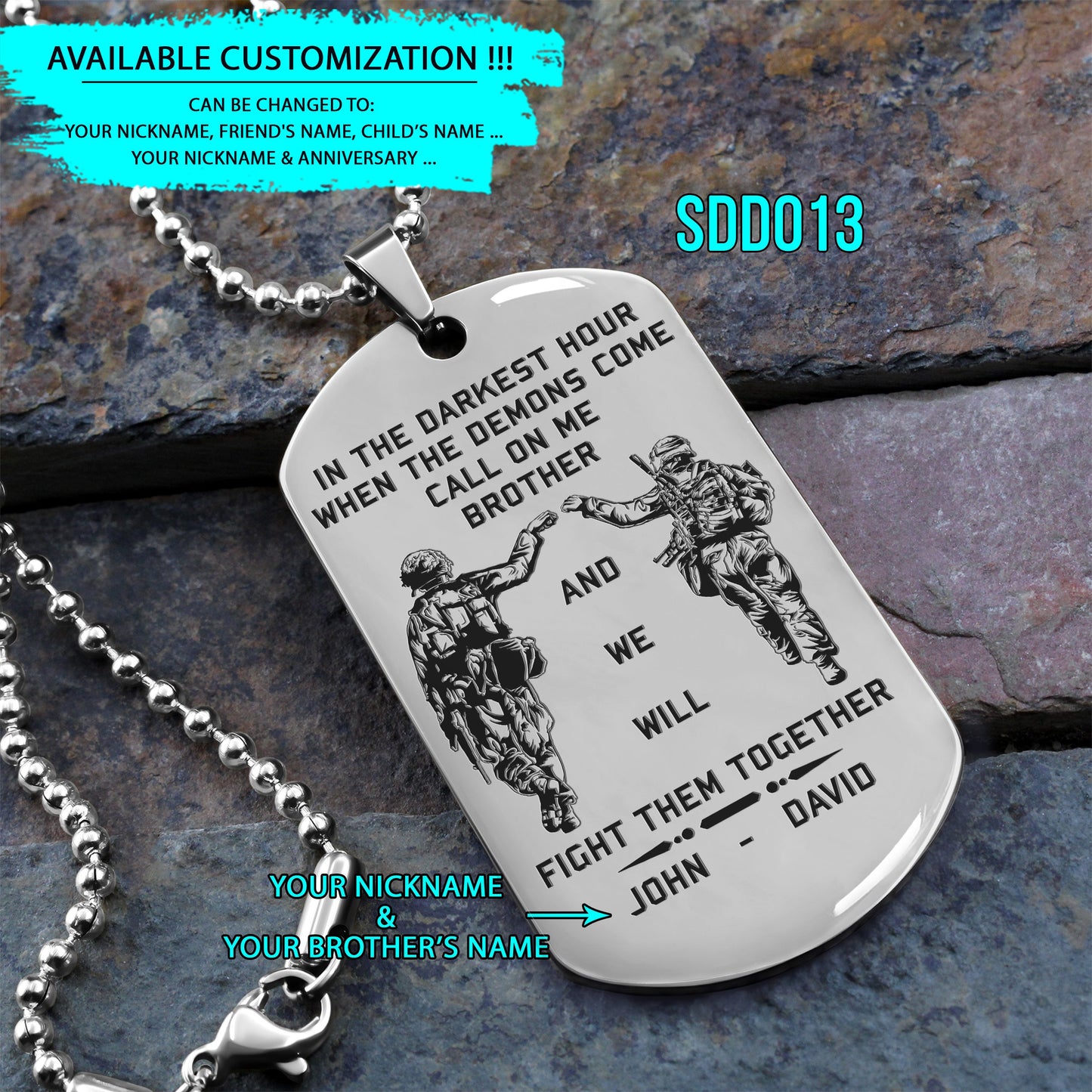 engrave - call on me brother - dragon ball dog tag - soldier dog tag - samurai dog tag - warrior dog tag