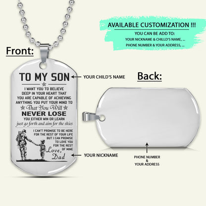 SDD016 - Dad To Son - Never Lose - English - Soldier Dog Tag - Engrave Silver Dog Tag