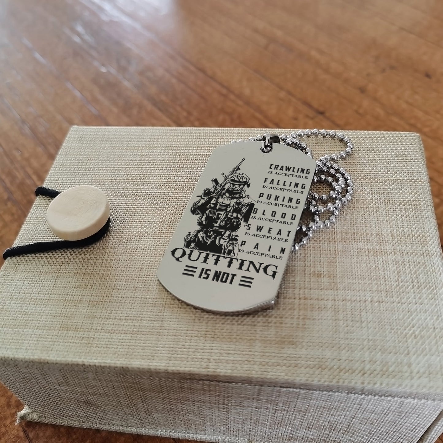 SDD019 - Quitting Is Not - Soldier Dog Tag - Engrave Silver Dog Tag