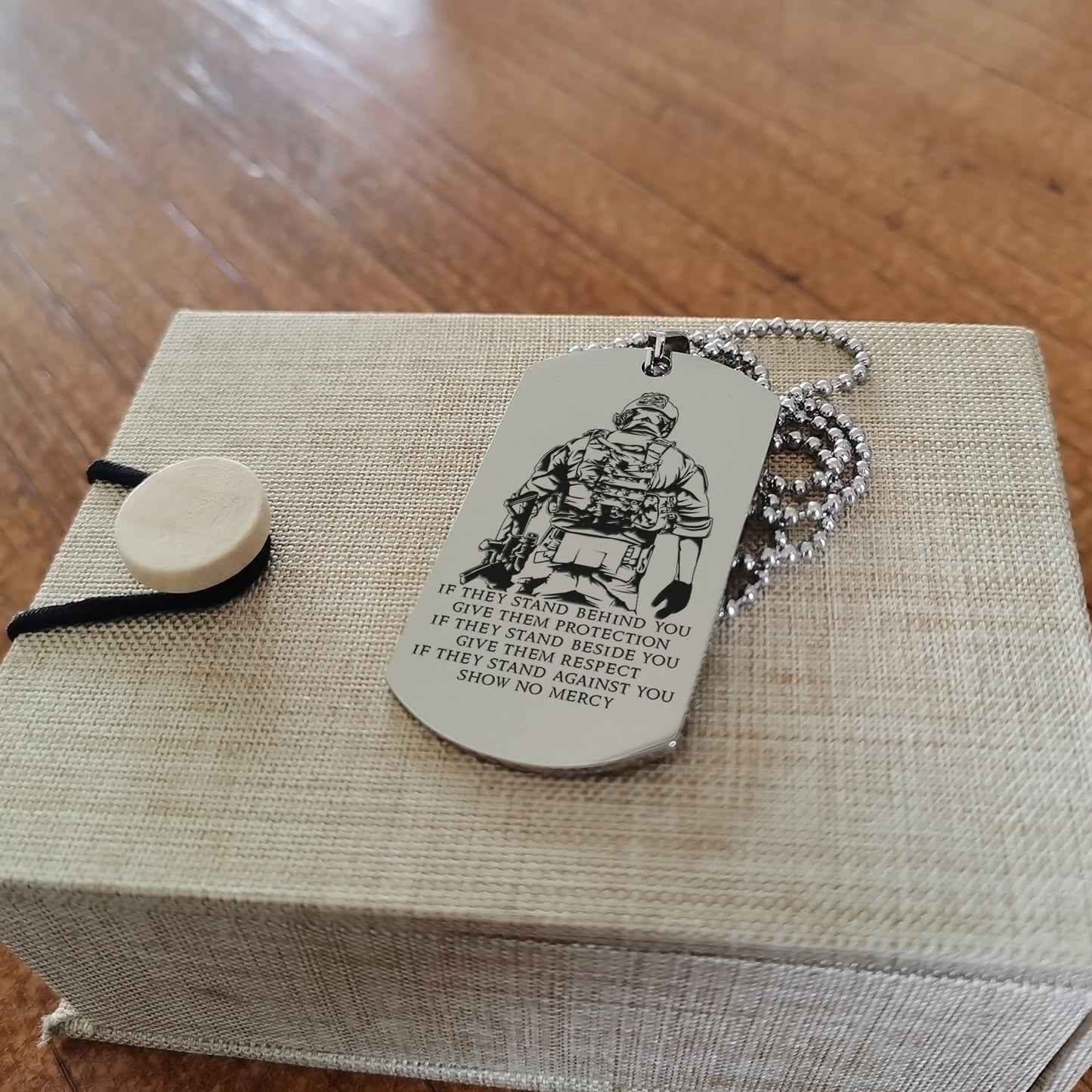 SDD021 - IF - Show No Mercy - Soldier Dog Tag - Engrave Silver Dog Tag