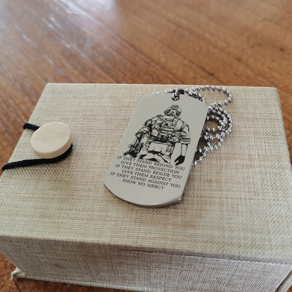 SDD021 - IF - Show No Mercy - Soldier Dog Tag - Engrave Silver Dog Tag