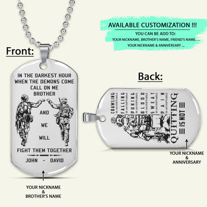 SDD026 - Call On Me Brother - English - Quitting Is Not - Slodier Dog Tag - Engrave Double Silver Dog Tag