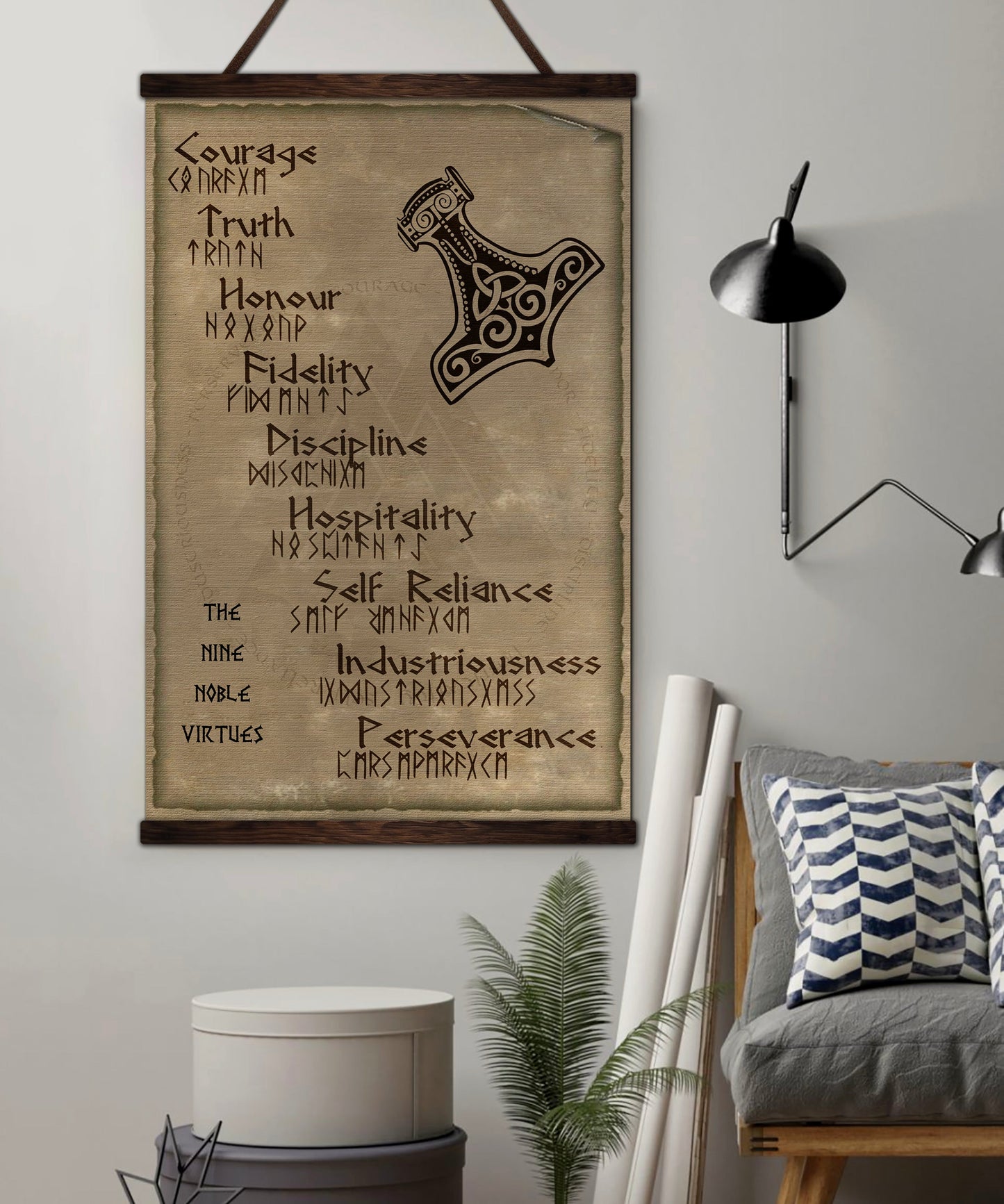 vk001 - the nine noble virtues - viking canvas with the wood frame