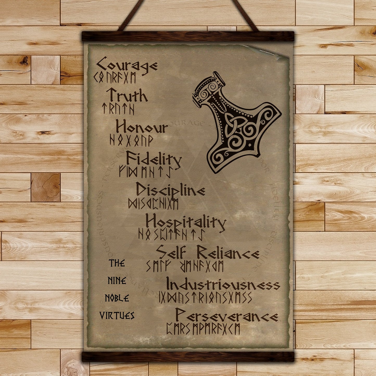 vk001 - the nine noble virtues - viking canvas with the wood frame