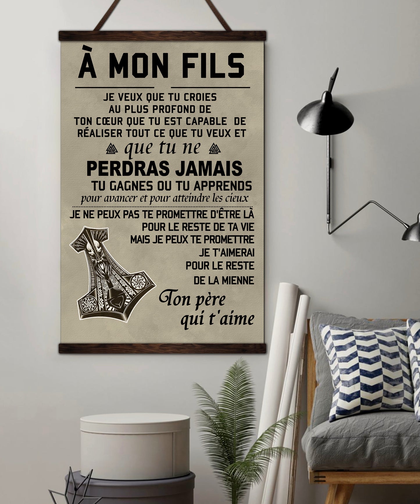 vk036 - to my son - never lose - french - viking canvas with the wood frame