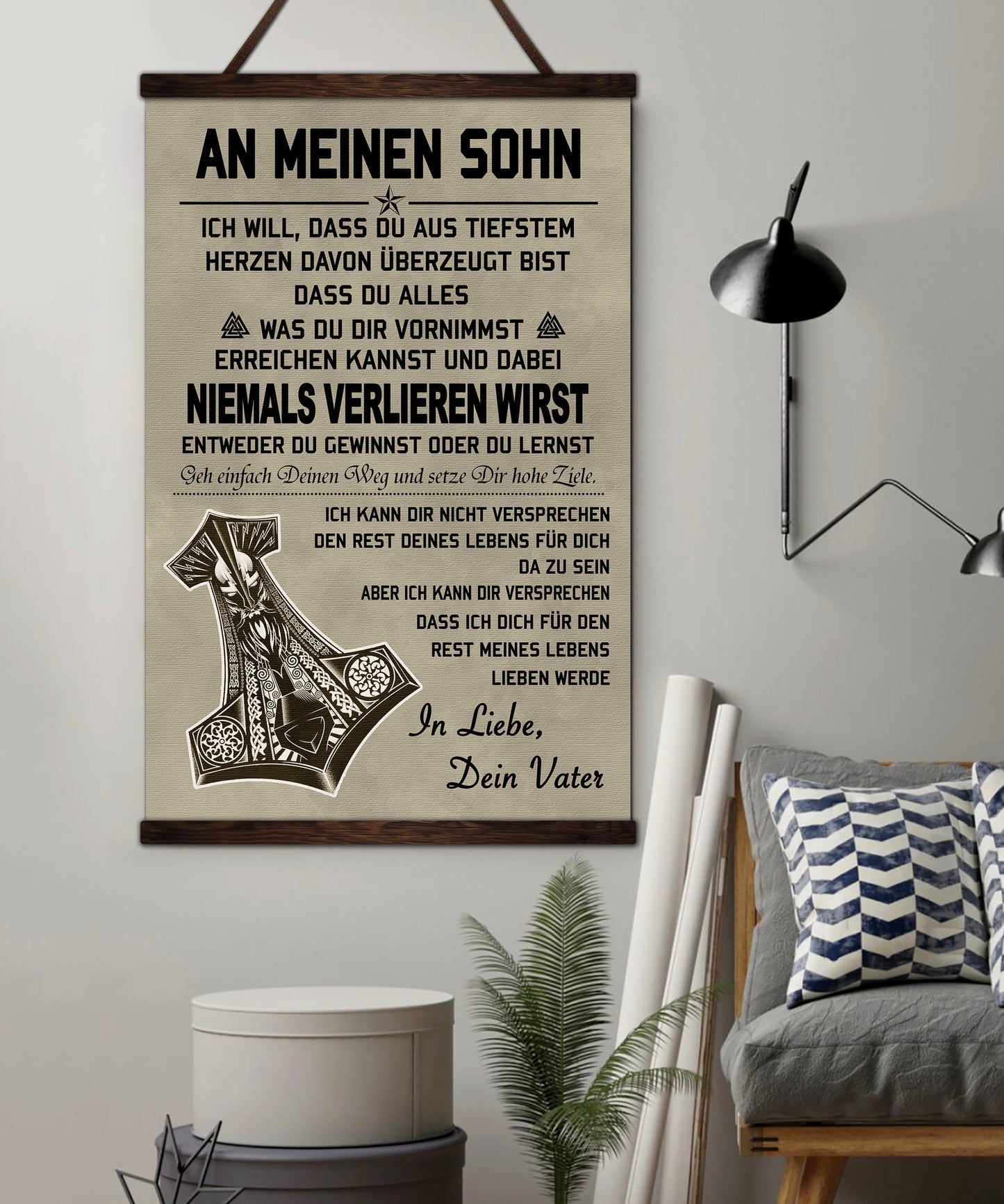vk037 - to my son - never lose - german - viking canvas with the wood frame