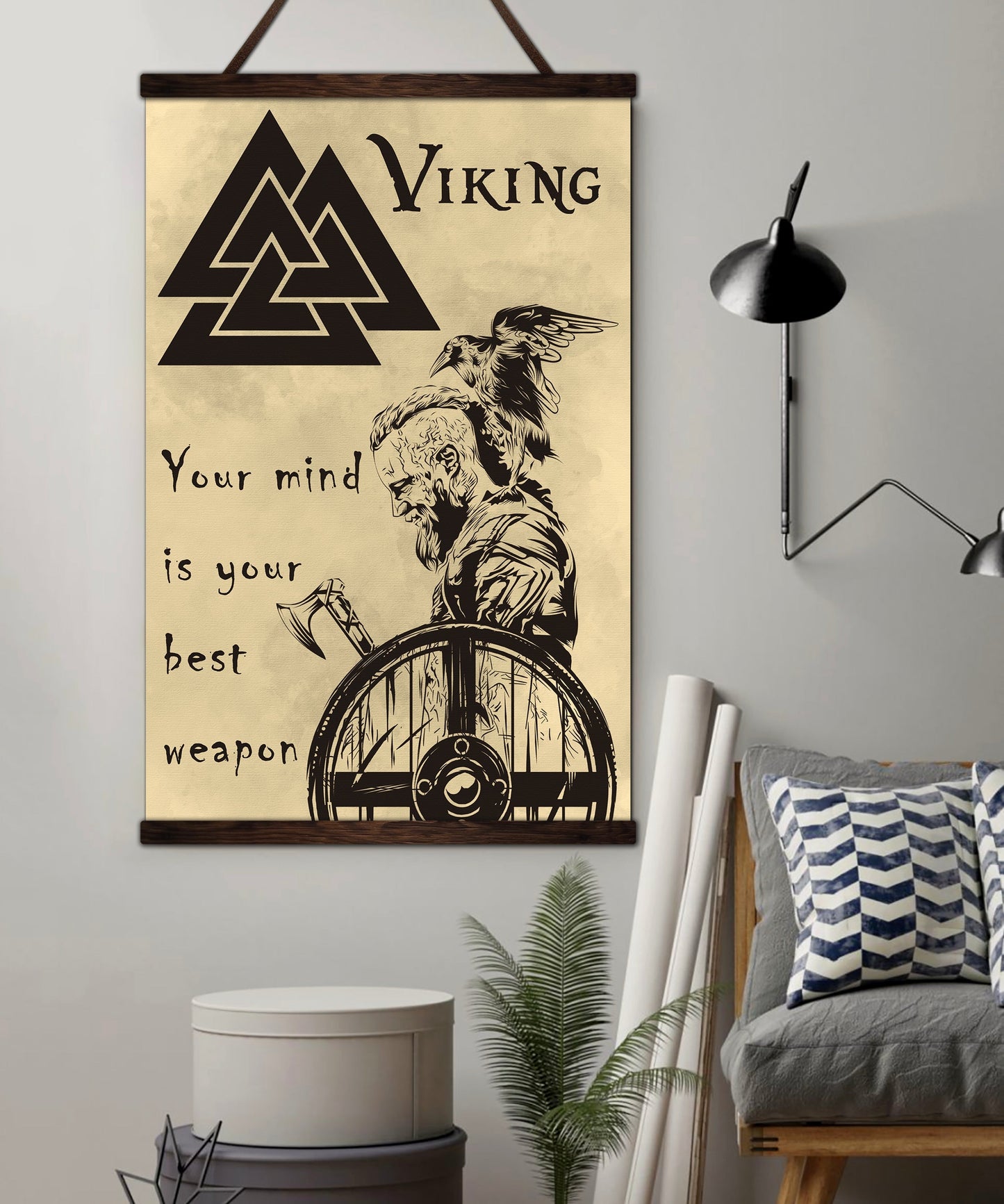vk048 - your mind is your best weapon - ragnar - viking canvas with the wood frame