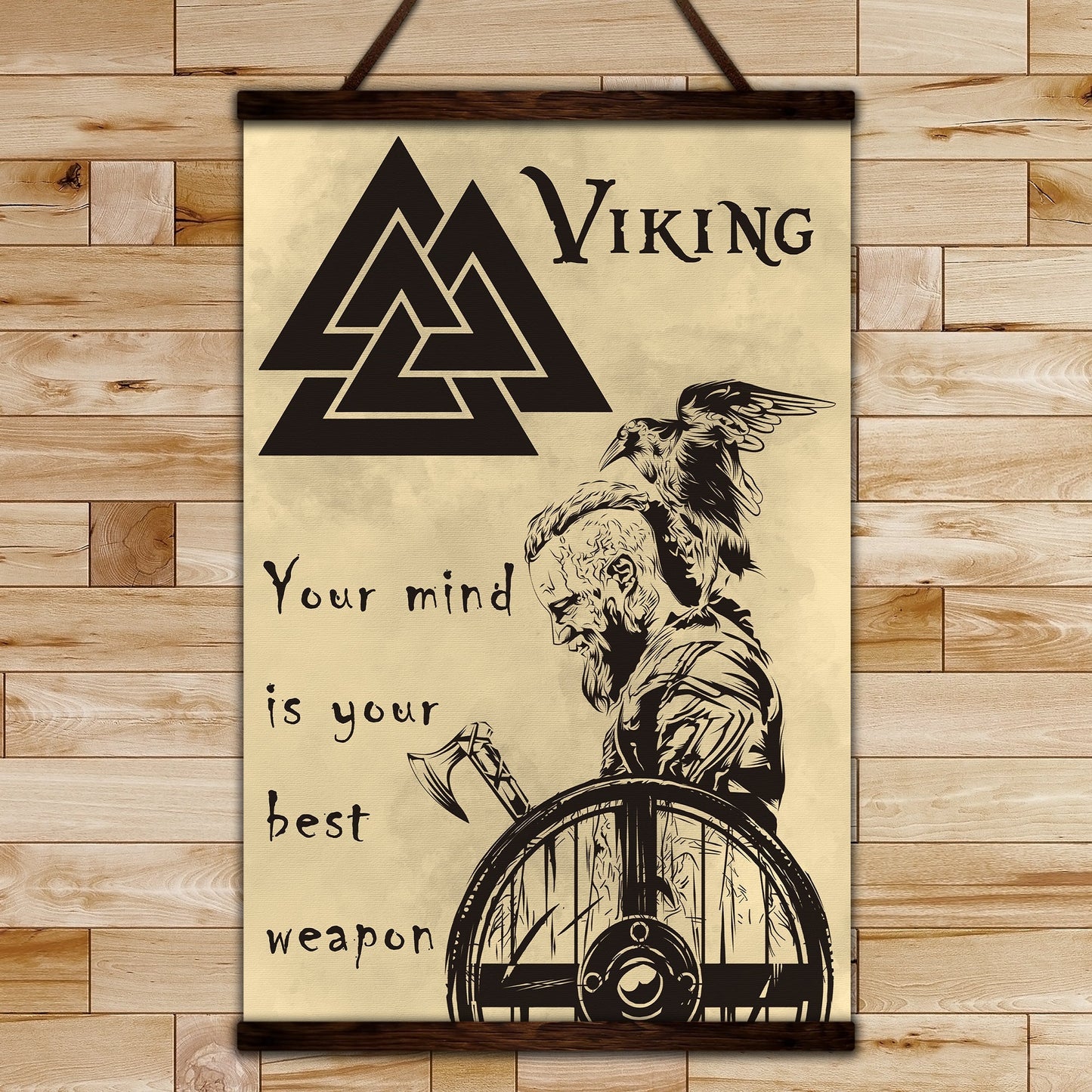vk048 - your mind is your best weapon - ragnar - viking canvas with the wood frame