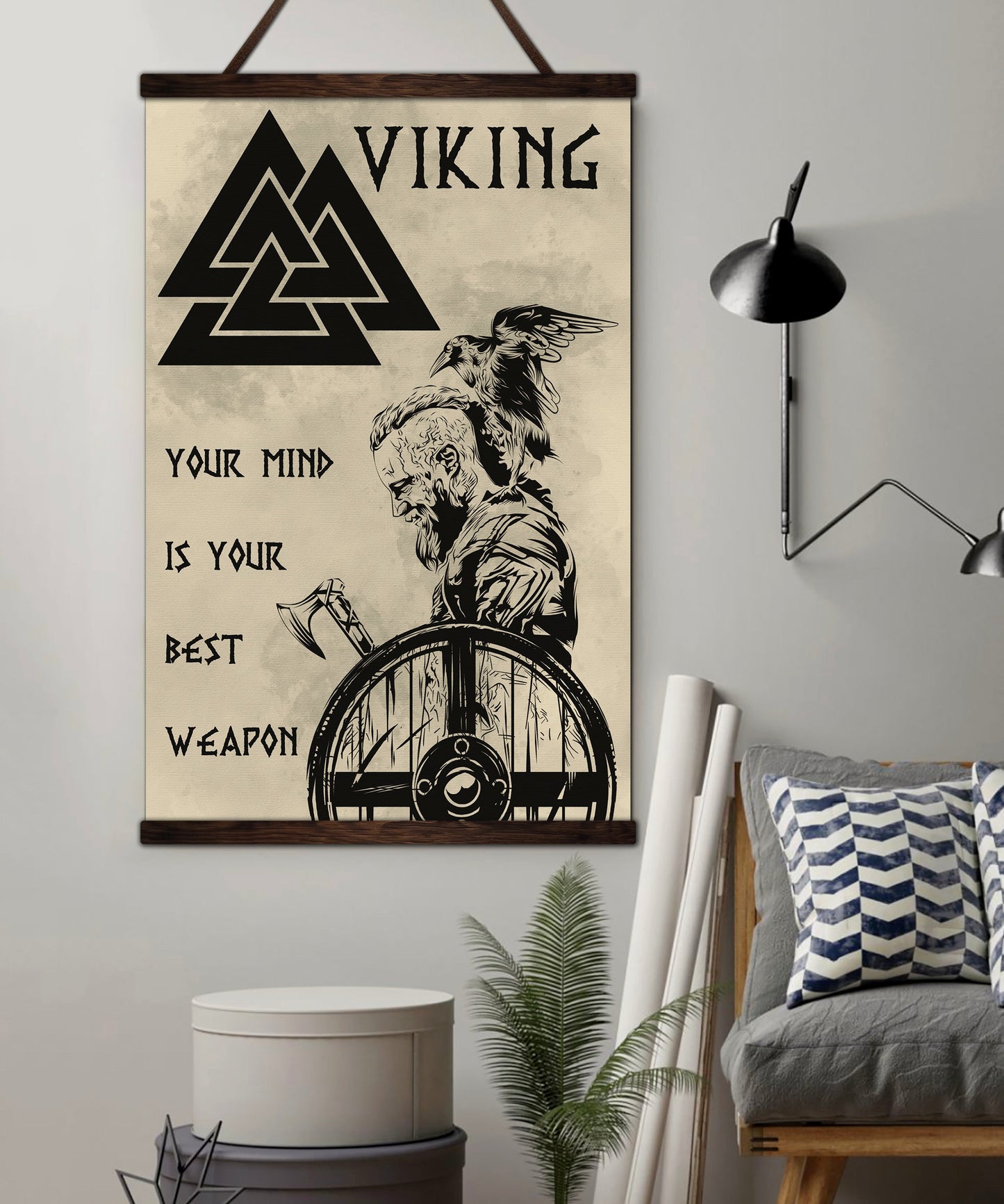 vk055 - your mind is your best weapon - ragnar - viking canvas with the wood frame