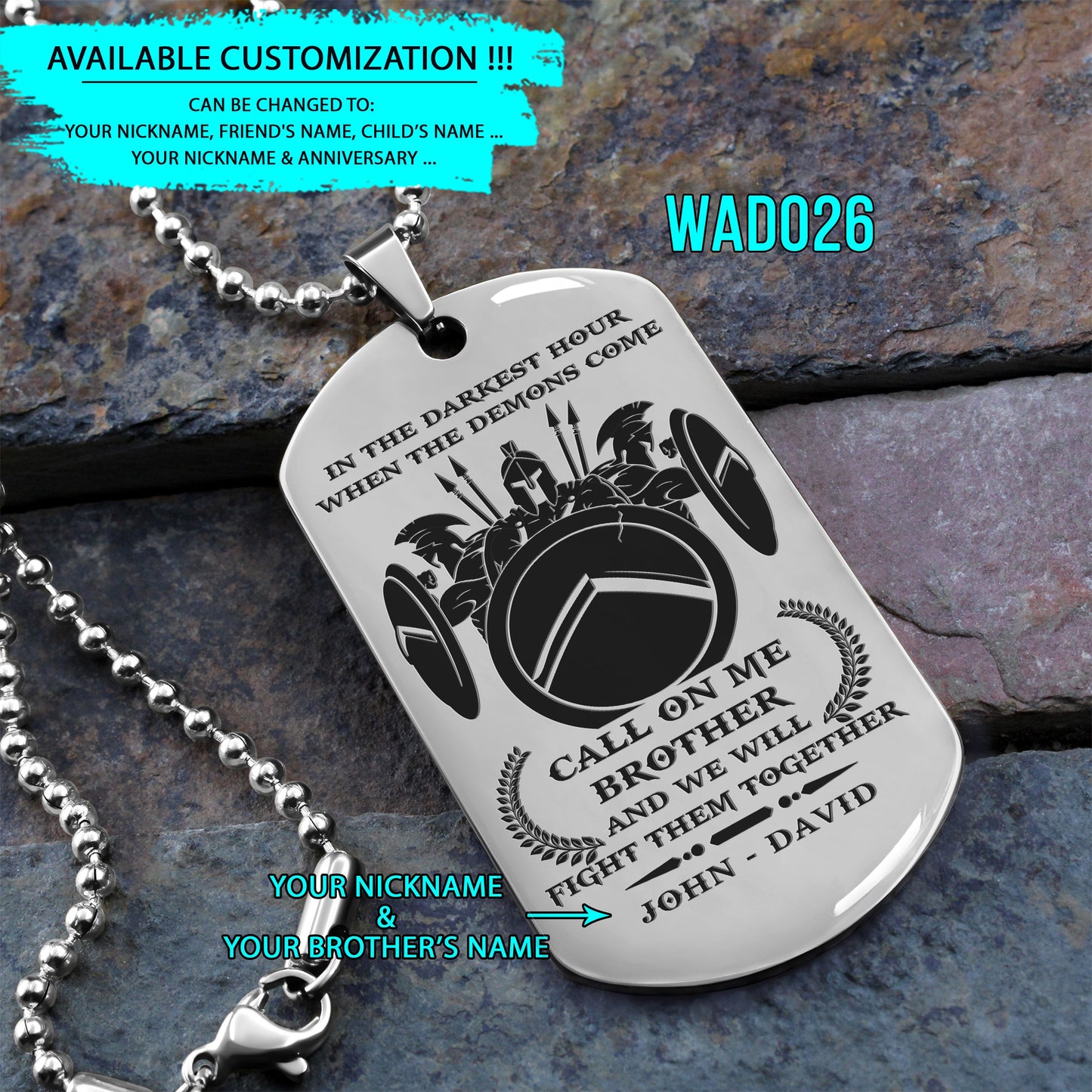 engrave - call on me brother - dragon ball dog tag - soldier dog tag - samurai dog tag - warrior dog tag
