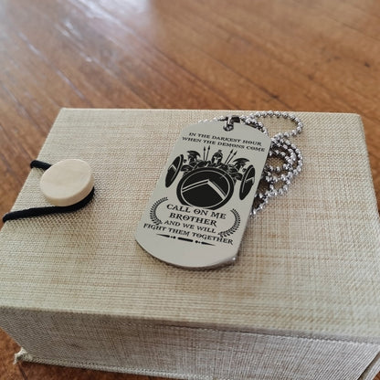 WAD049 - Call On Me Brother - Quitting Is Not - Warrior Dog Tag - Engrave Double Sliver Dog Tag