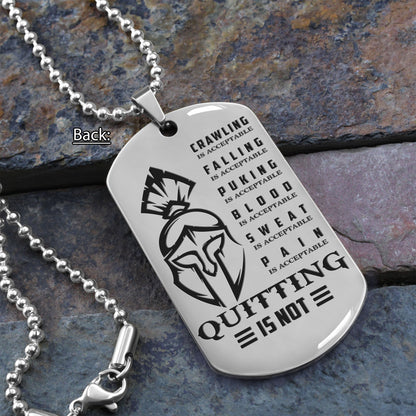 WAD049 - Call On Me Brother - Quitting Is Not - Warrior Dog Tag - Engrave Double Sliver Dog Tag