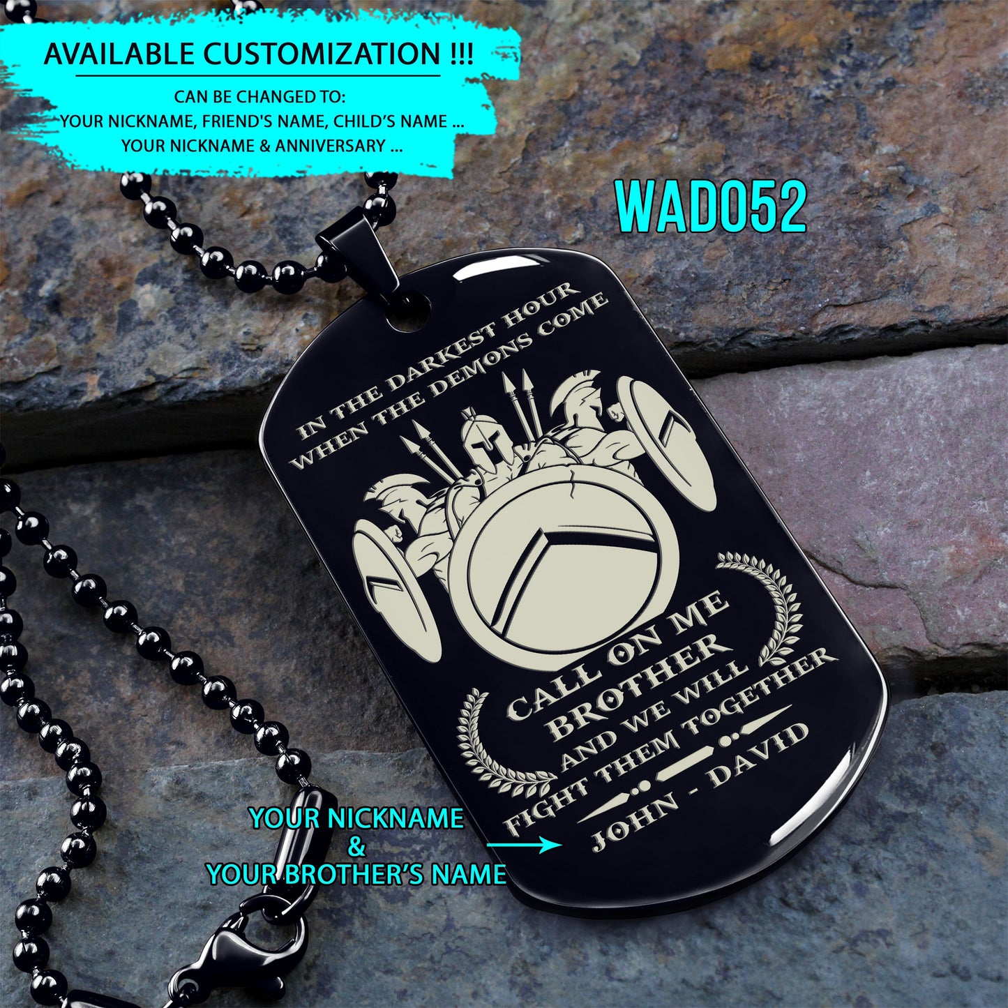 engrave - call on me brother - dragon ball dog tag - soldier dog tag - samurai dog tag - warrior dog tag