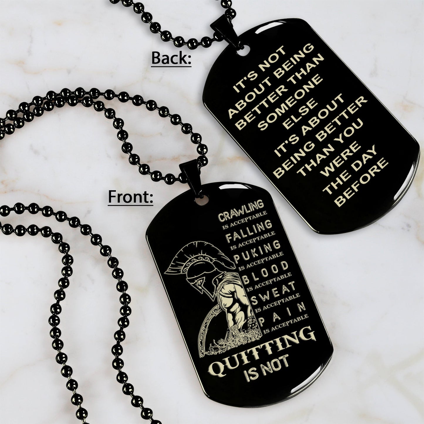 qt1 dog tag two side - quitting is not- dragon ball - goku vegeta- soldier - naruto - engraved dog necklace all style