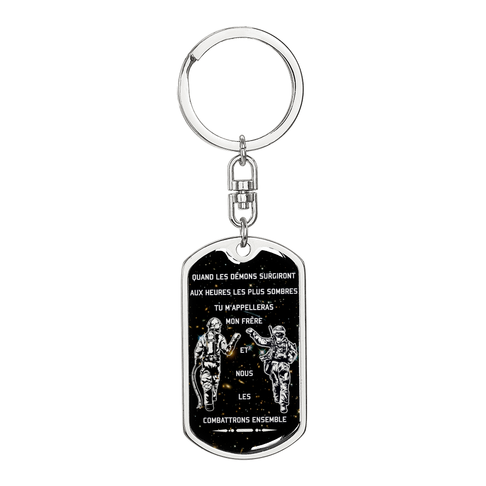 soldier + firefighter - call on me brother - galaxy - french - graphic dog tag with swivel keychain