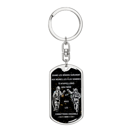 Soldier + Firefighter - Call On Me Brother - Galaxy - French - Graphic Dog Tag with Swivel Keychain