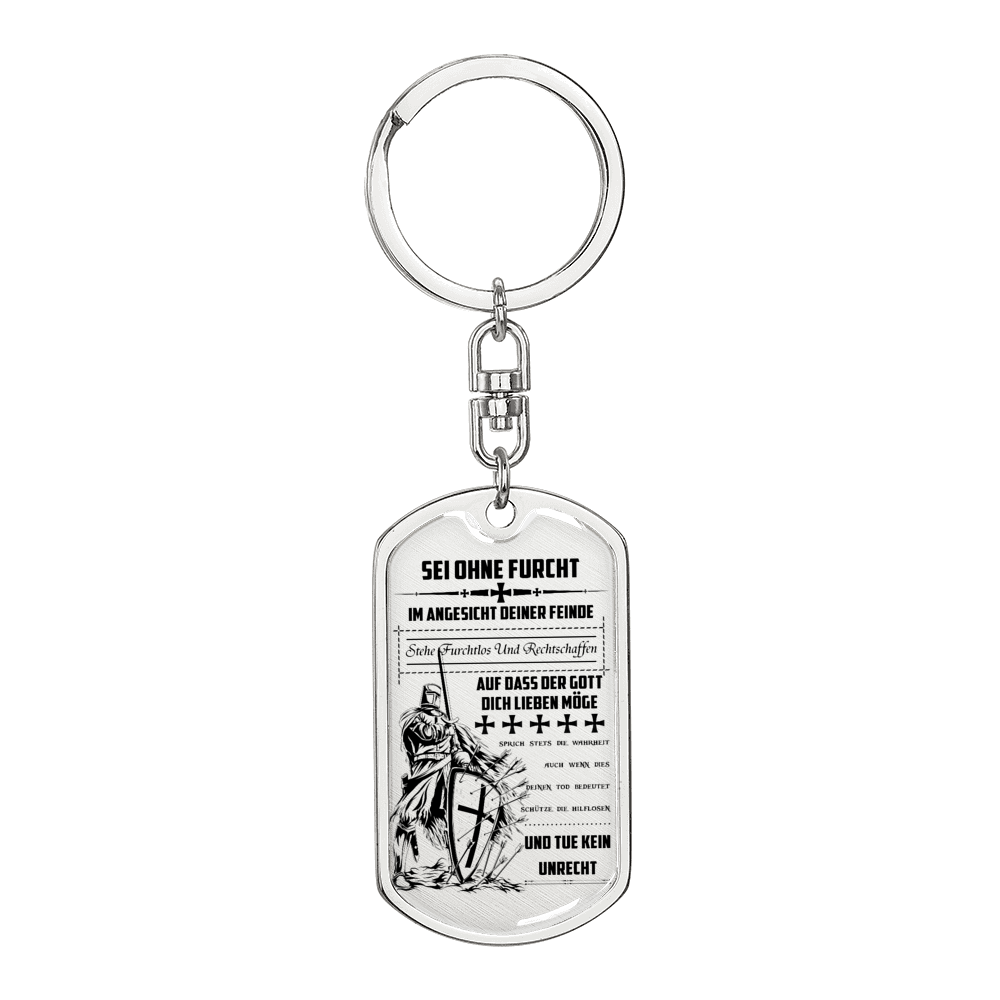 knight templar - be without fear - german - graphic dog tag with swivel keychain