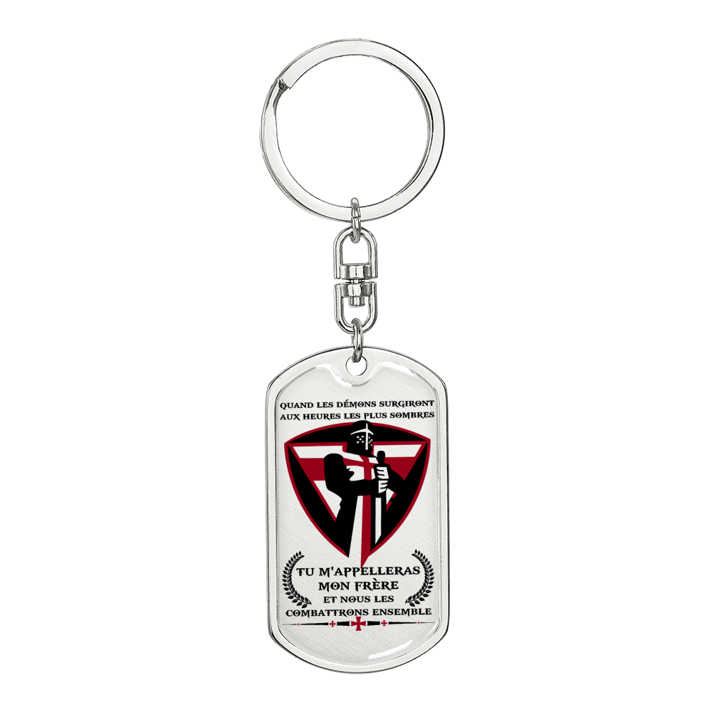 knight templar - call on me brother 2 - french - graphic dog tag with swivel keychain