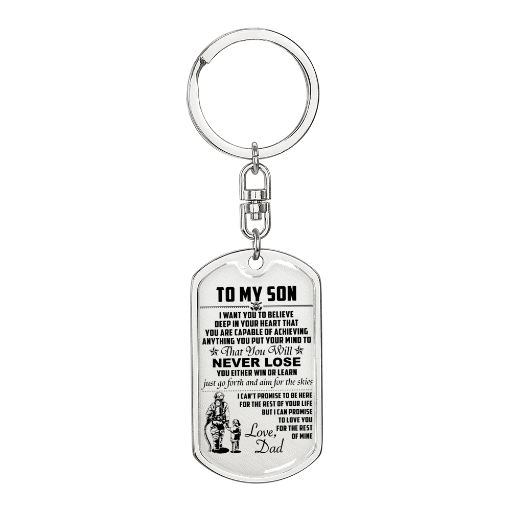 firefighter - dad to son - never lose - english - graphic dog tag with swivel keychain