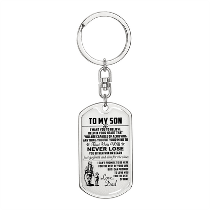 Firefighter - Dad To Son - Never Lose - English - Graphic Dog Tag with Swivel Keychain