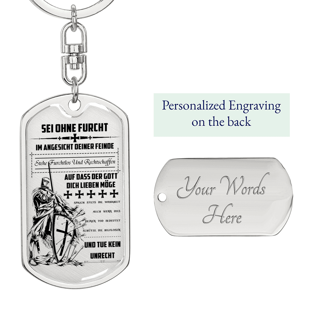 knight templar - be without fear - german - graphic dog tag with swivel keychain