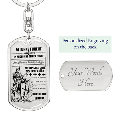 Knight Templar - Be Without Fear - German - Graphic Dog Tag with Swivel Keychain