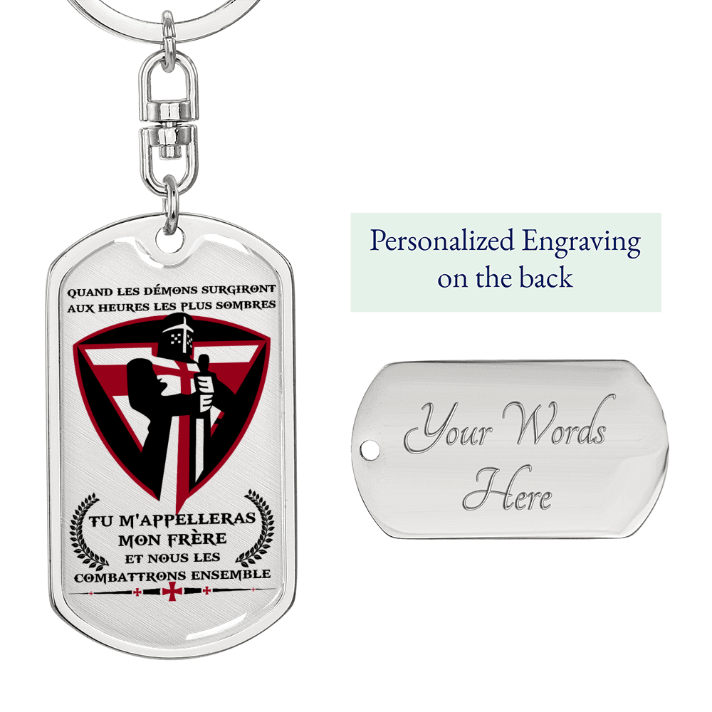 knight templar - call on me brother 2 - french - graphic dog tag with swivel keychain