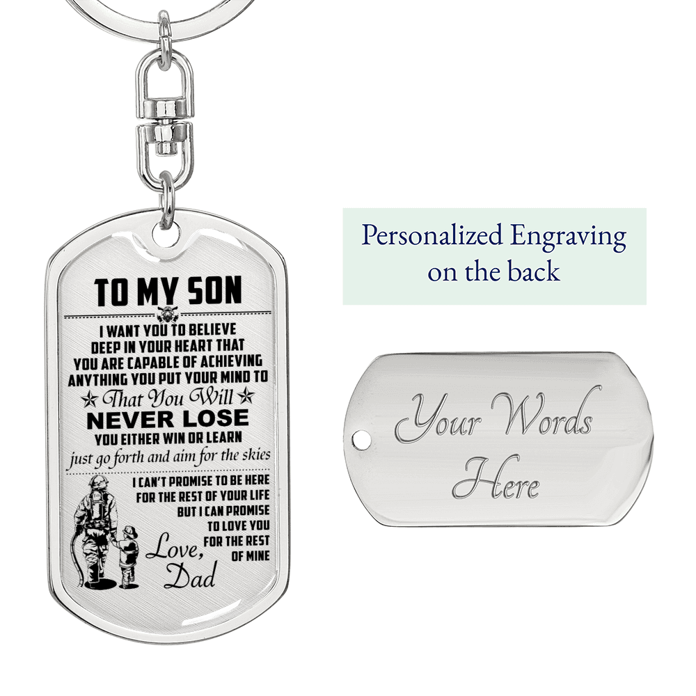 firefighter - dad to son - never lose - english - graphic dog tag with swivel keychain