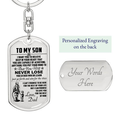 Firefighter - Dad To Son - Never Lose - English - Graphic Dog Tag with Swivel Keychain
